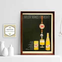 ミラー ビール 1960年代 アメリカ ヴィンテージ 雑誌 広告 額付 ポスター 2枚目の画像