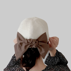 春夏＊大人に似合うシンプルキャップ＊リボン＊日本製コットンリネン＊レディース帽子【SS/S/M/LL受注制作】UVケア 7枚目の画像