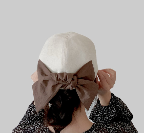 春夏＊大人に似合うシンプルキャップ＊リボン＊日本製コットンリネン＊レディース帽子【SS/S/M/LL受注制作】UVケア 7枚目の画像