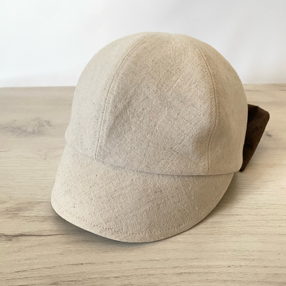 春夏＊大人に似合うシンプルキャップ＊リボン＊日本製コットンリネン＊レディース帽子【SS/S/M/LL受注制作】UVケア 2枚目の画像