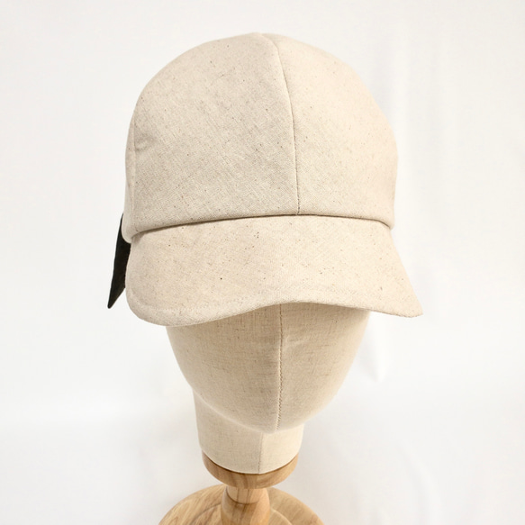 バックリボンのコットンリネン素材のキャップ【選べるサイズ受注生産】レディース帽子 5枚目の画像
