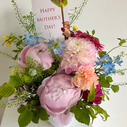 Mother's Day/生花シャクヤク　L 　大人ピンク　アレンジメント　バラ　カーネーション　母の日　母の日アレンジ 2枚目の画像
