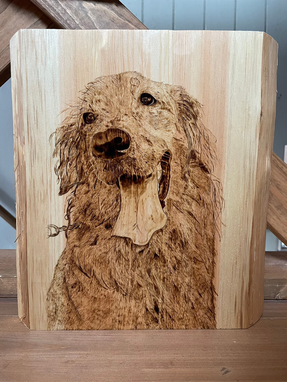 WoodBurning　ペット　A4サイズ　天然木 1枚目の画像