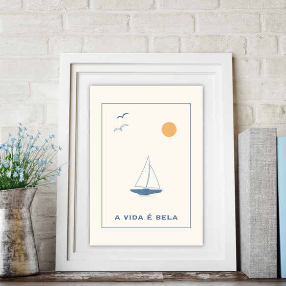 アートポスター A VIDA É BELA / ヨット 太陽 鳥 自然 モダン ミニマル アート 2枚目の画像