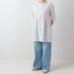 木綿の白絣のチュニック　裾フレア　着物リメイク 1枚目の画像