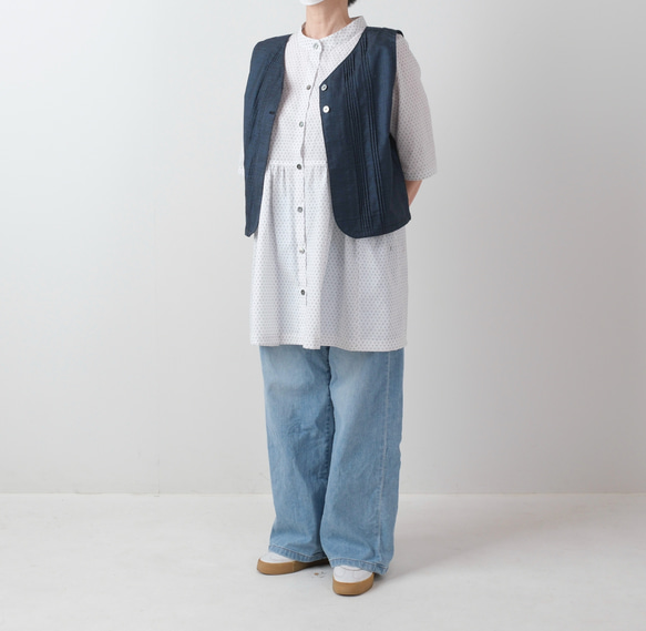 木綿の白絣のチュニック　裾フレア　着物リメイク 3枚目の画像