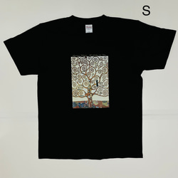 クリムト　生命の樹（部分）綿5.6オンスTシャツ　黒　SML有り 3枚目の画像