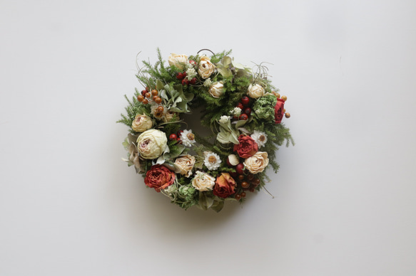 【送料無料】Creema限定 5種の薔薇たっぷり初夏のレトロリース 母の日ギフト ドライフラワー ナチュラル プレゼント 6枚目の画像