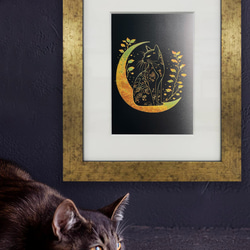 Japanese Luster 箔01【インチ額】／猫　ねこ　特殊印刷　特殊紙　額装付き　グラフィックアート　インテリア 1枚目の画像