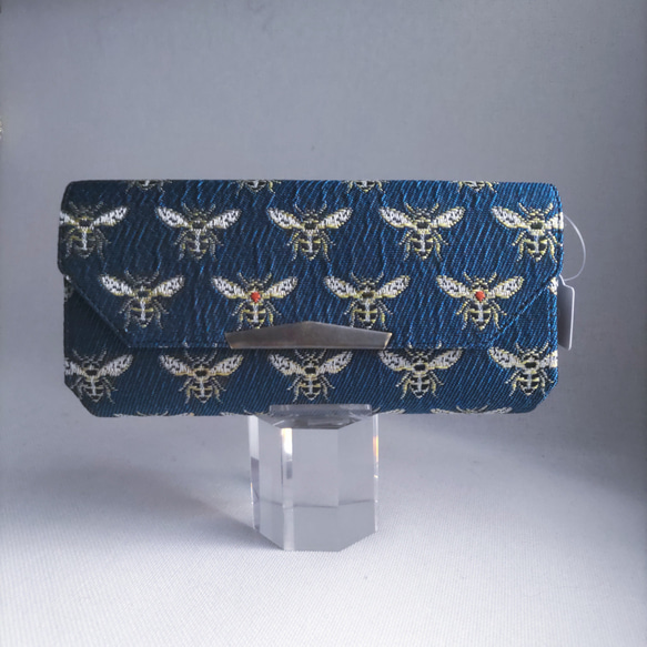 フランス生地 蜂の長財布（ブルー） 1枚目の画像