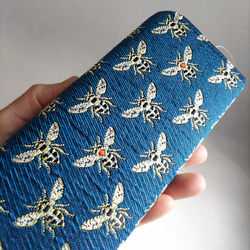 フランス生地 蜂の長財布（ブルー） 2枚目の画像