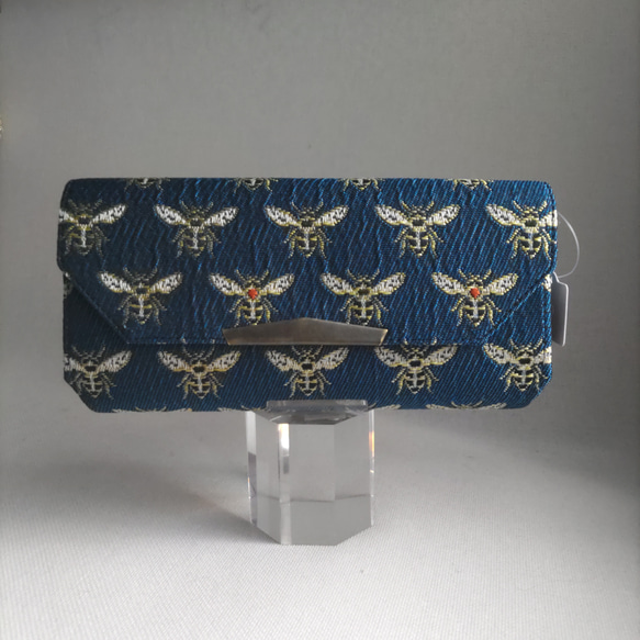 フランス生地 蜂の長財布（ブルー） 6枚目の画像