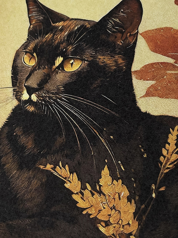和紙×黒猫 01【インチ額】／日本画風　猫　ねこ　ネコ　特殊印刷　特殊紙　額装付き　グラフィックアート　インテリア 5枚目の画像