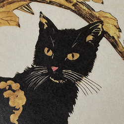 和紙×黒猫 02【インチ額】／日本画風　猫　ねこ　ネコ　特殊印刷　特殊紙　額装付き　グラフィックアート　インテリア 5枚目の画像