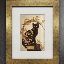 和紙×黒猫 02【インチ額】／日本画風　猫　ねこ　ネコ　特殊印刷　特殊紙　額装付き　グラフィックアート　インテリア 2枚目の画像