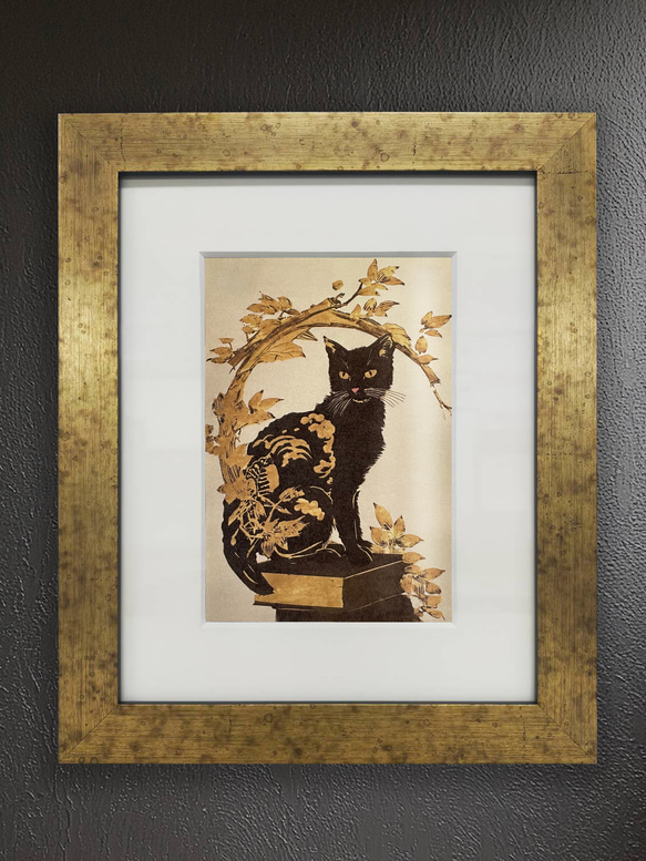 和紙×黒猫 02【インチ額】／日本画風　猫　ねこ　ネコ　特殊印刷　特殊紙　額装付き　グラフィックアート　インテリア 2枚目の画像
