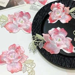 高品質❣  6枚  銀糸いり ケミカルレース 刺繍 お花モチーフ  ハンドメイド パーツ　手芸　素材 1枚目の画像