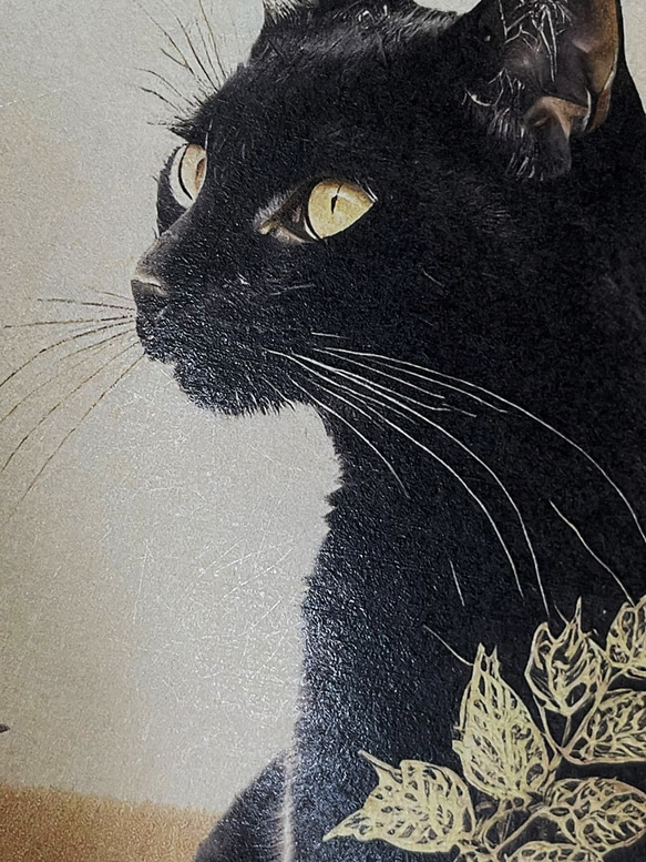 和紙×黒猫 03【インチ額】／日本画風　猫　ねこ　ネコ　特殊印刷　特殊紙　額装付き　グラフィックアート　インテリア 5枚目の画像