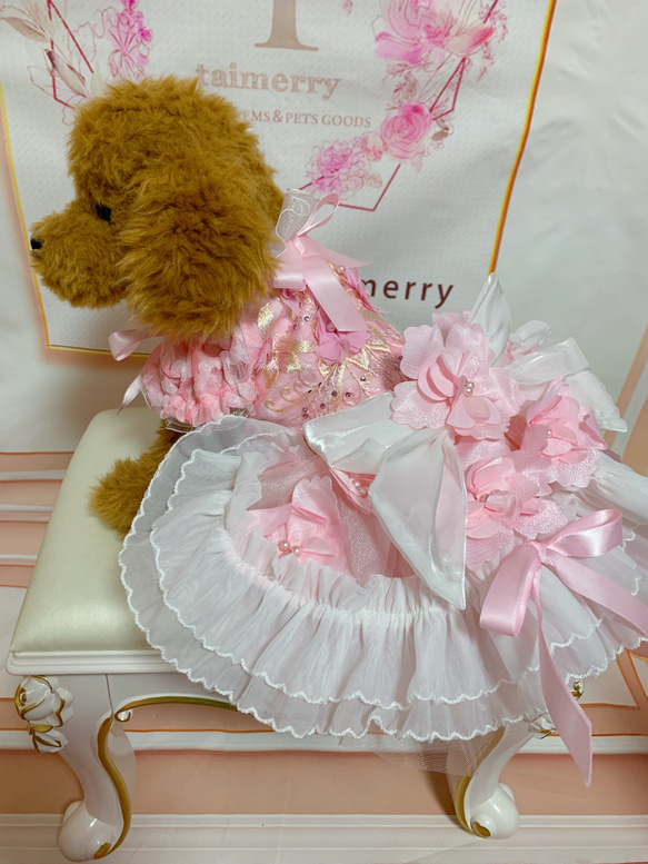 犬猫うさちゃん服　2着限定♡お花満開ピンク色ドレス 2枚目の画像