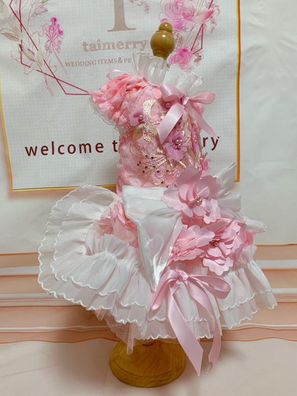犬猫うさちゃん服　2着限定♡お花満開ピンク色ドレス 7枚目の画像