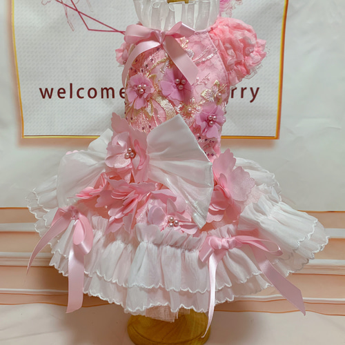 犬猫うさちゃん服 2着限定♡お花満開ピンク色ドレス ペット服
