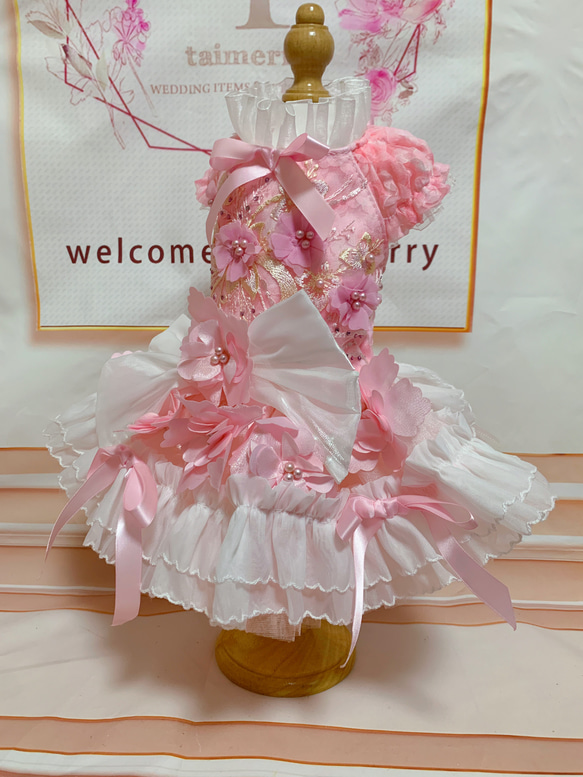 犬猫うさちゃん服　2着限定♡お花満開ピンク色ドレス 8枚目の画像