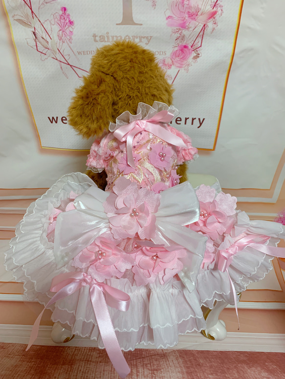 犬猫うさちゃん服　2着限定♡お花満開ピンク色ドレス 1枚目の画像