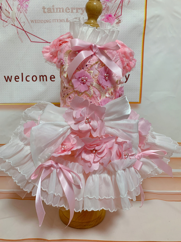 犬猫うさちゃん服　2着限定♡お花満開ピンク色ドレス 15枚目の画像