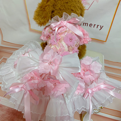 犬猫うさちゃん服　2着限定♡お花満開ピンク色ドレス 4枚目の画像