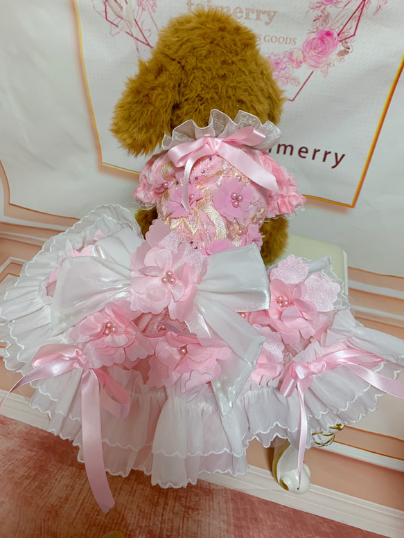 犬猫うさちゃん服　2着限定♡お花満開ピンク色ドレス 4枚目の画像