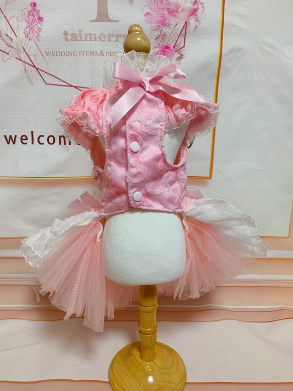 犬猫うさちゃん服　2着限定♡お花満開ピンク色ドレス 12枚目の画像
