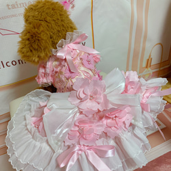 犬猫うさちゃん服　2着限定♡お花満開ピンク色ドレス 10枚目の画像