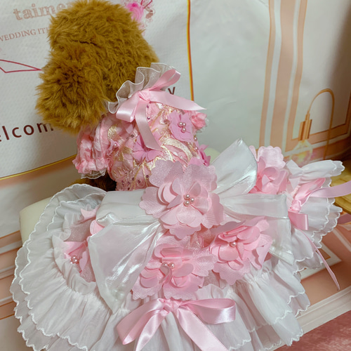 犬猫うさちゃん服 2着限定♡お花満開ピンク色ドレス ペット服