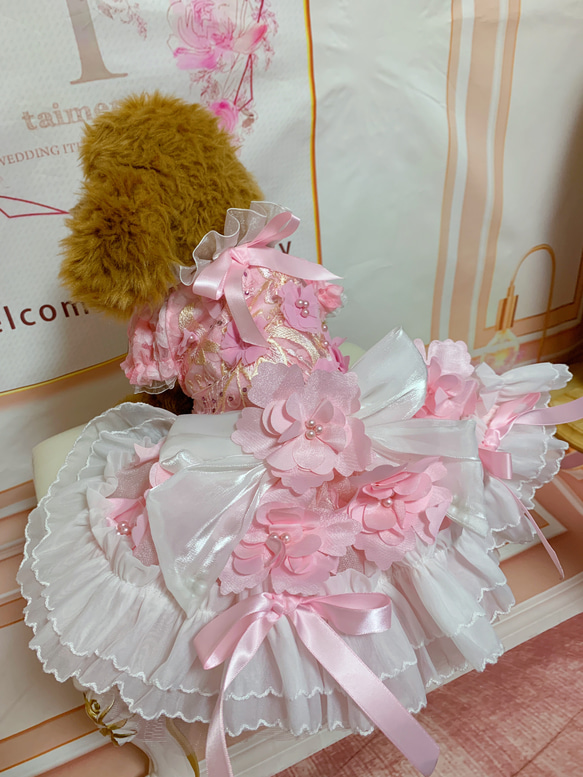 犬猫うさちゃん服　2着限定♡お花満開ピンク色ドレス 10枚目の画像