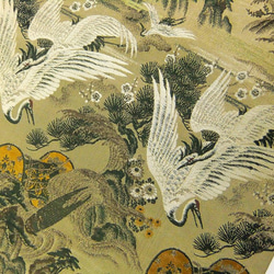 【(16)1928】194cm/大正昭和時代の帯からリメイク/戯れる鶴/タペストリー・テーブルランナー 5枚目の画像
