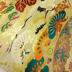 [(16)1929] 180cm/大正、昭和時代的腰帶改造/鶴與小花/掛毯/桌布 第5張的照片