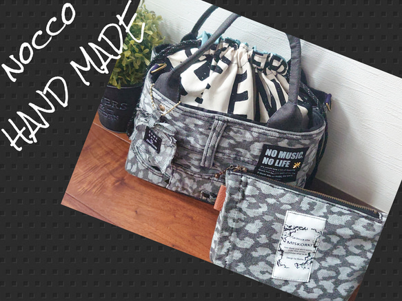 No.644【DENIM✖️leopard 巾着バケツ型Bag✨】デニムリメイク