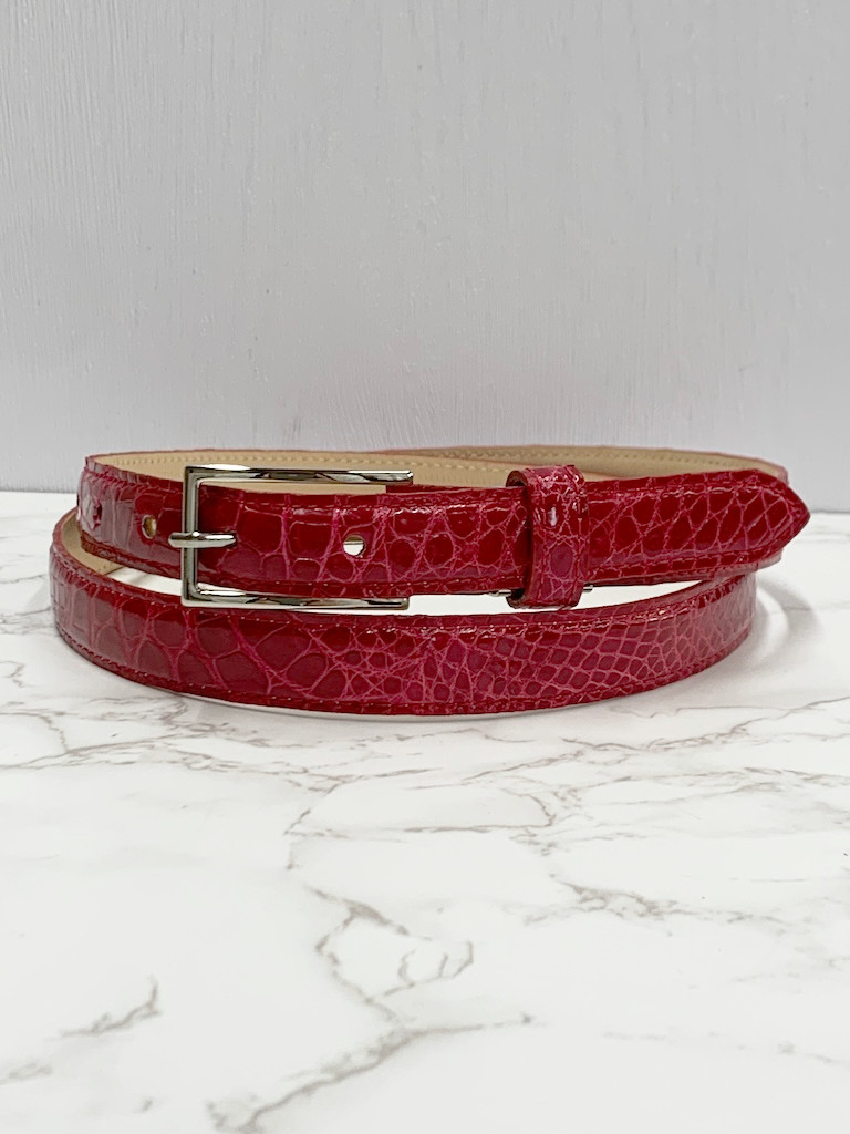 日本製　クロコダイル　20㎜巾　上質　細巾　ベルト　ワニ革　フリーサイズ　ナロー　エキゾチックレザー