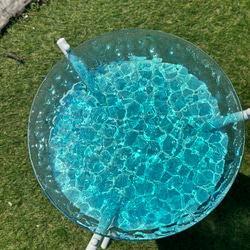 現品販売　在庫有り　エメラルドブルーの海　波紋大　ガラスガラスサイドテーブル丸  珊瑚礁　table  Sea 2枚目の画像