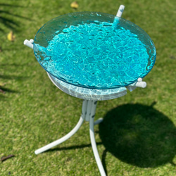 現品販売　在庫有り　エメラルドブルーの海　波紋大　ガラスガラスサイドテーブル丸  珊瑚礁　table  Sea 9枚目の画像