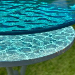 現品販売　在庫有り　エメラルドブルーの海　波紋大　ガラスガラスサイドテーブル丸  珊瑚礁　table  Sea 1枚目の画像