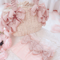 MISCHMASCH カゴバッグ ピンク リボン パール EC限定パールハンドルリボンカゴバッグ/Maison de FLEUR（メゾン