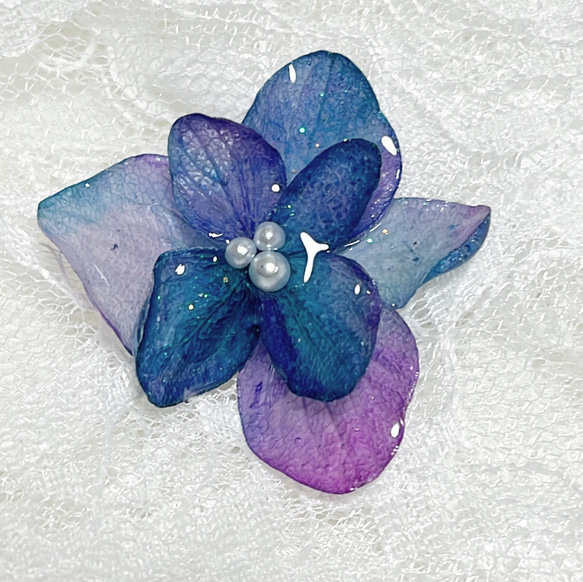 本物　紫陽花　パープルグラデーション 帯留め  ブローチ  かんざし  ② 1枚目の画像