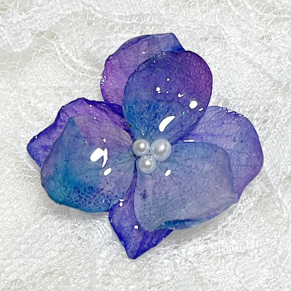 本物　紫陽花　パープルグラデーション 帯留め  ブローチ  かんざし ③ 1枚目の画像
