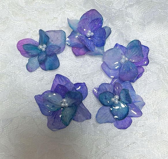 本物　紫陽花　パープルグラデーション 帯留め  ブローチ  かんざし ④ 2枚目の画像