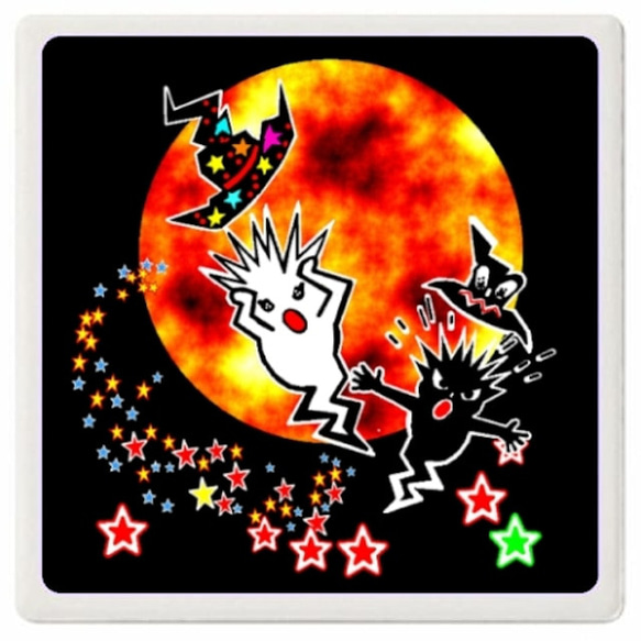 赤い月とゴースト君：白雲石コースター（スクエア） 1枚目の画像