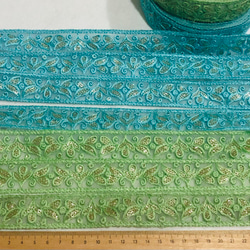 インド刺繍リボン　爽やかブルーアンドグリーン 1枚目の画像