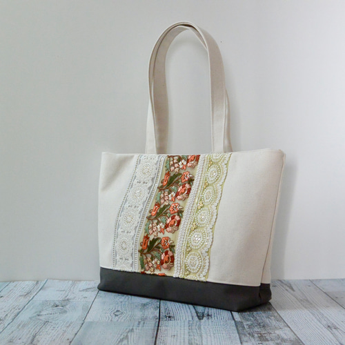ヌビバック　トートバック　インド刺繍リボン 3日以内に発送可能】インド刺繍リボンのヌビトートバッグ トート