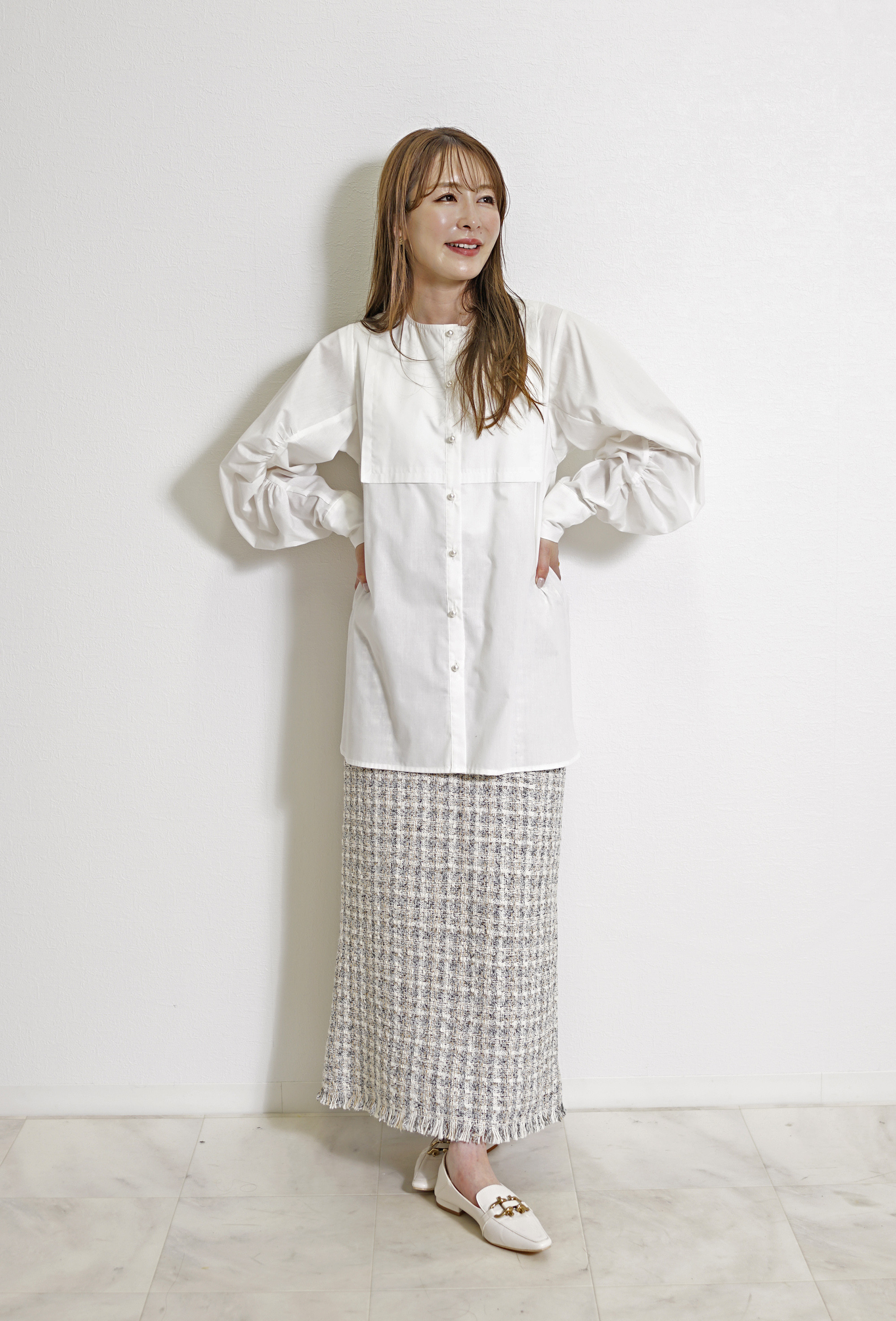 ビブヨーク ギャザースリーブ セミロング シャツ