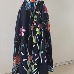 YUKATA de スカート/紺/普通サイズ/フリーサイズ・綿100%・浴衣・夏祭り・サスティナブル 5枚目の画像